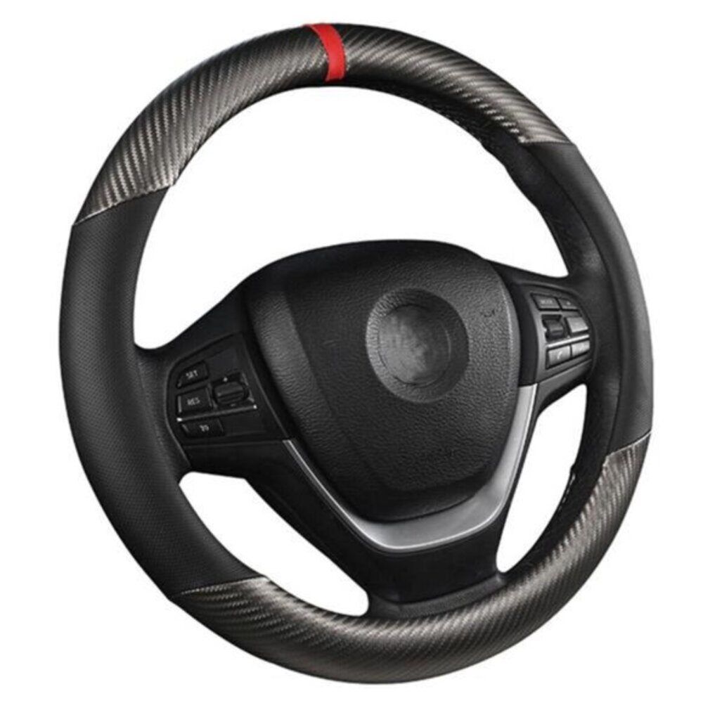 Car Steering Wheel‎ Cover Carbon Black Leather Breathable Anti-slip Accessories